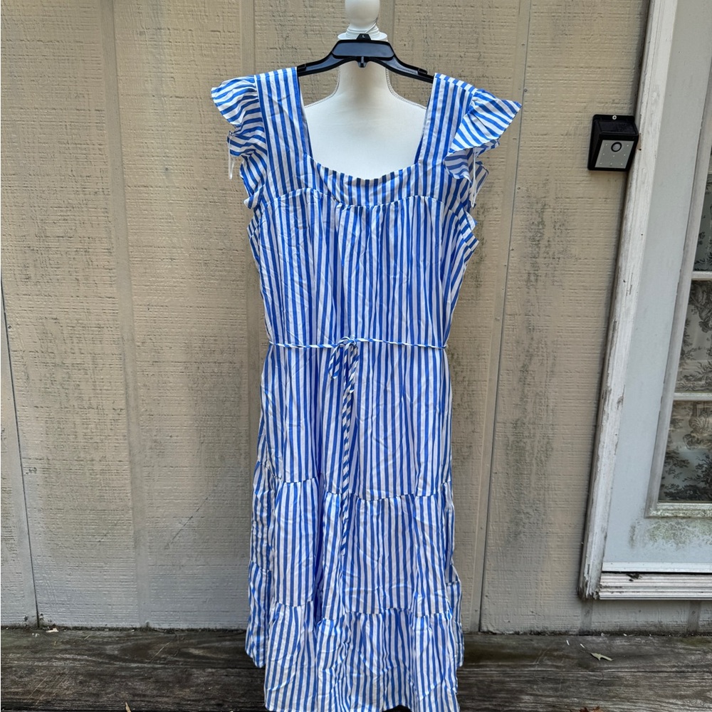 Draper James Blue and White Striped Midi Dress - Picture 2 of 7